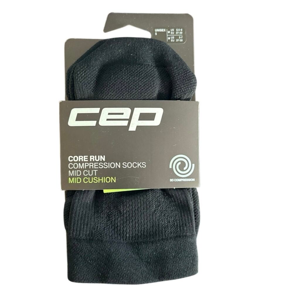 NWT Men’s CEP Core Run Mid Cut Compression Socks Size S 6.5-8 Black Mid Cushion